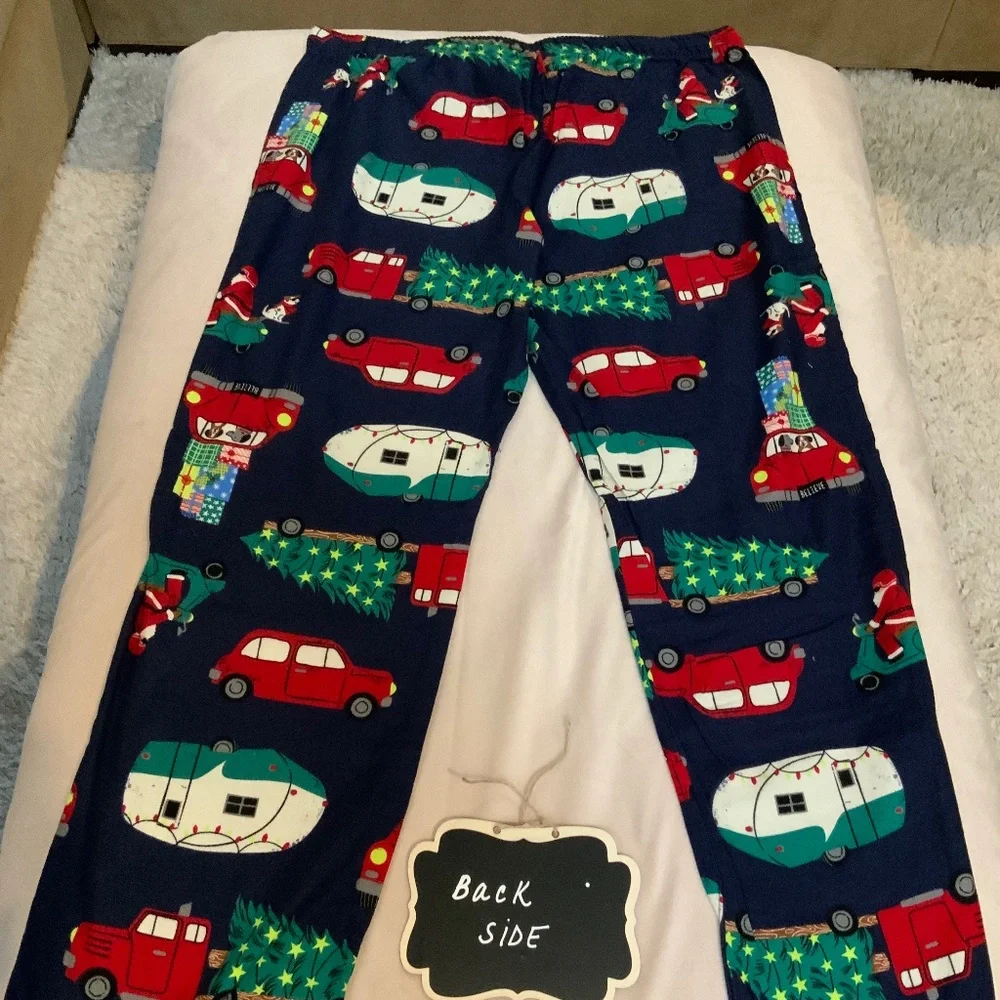 Old Navy Blue L 2 Dogs Driving Holiday gifts PJ Bottoms Cabincore Sleep Cozy